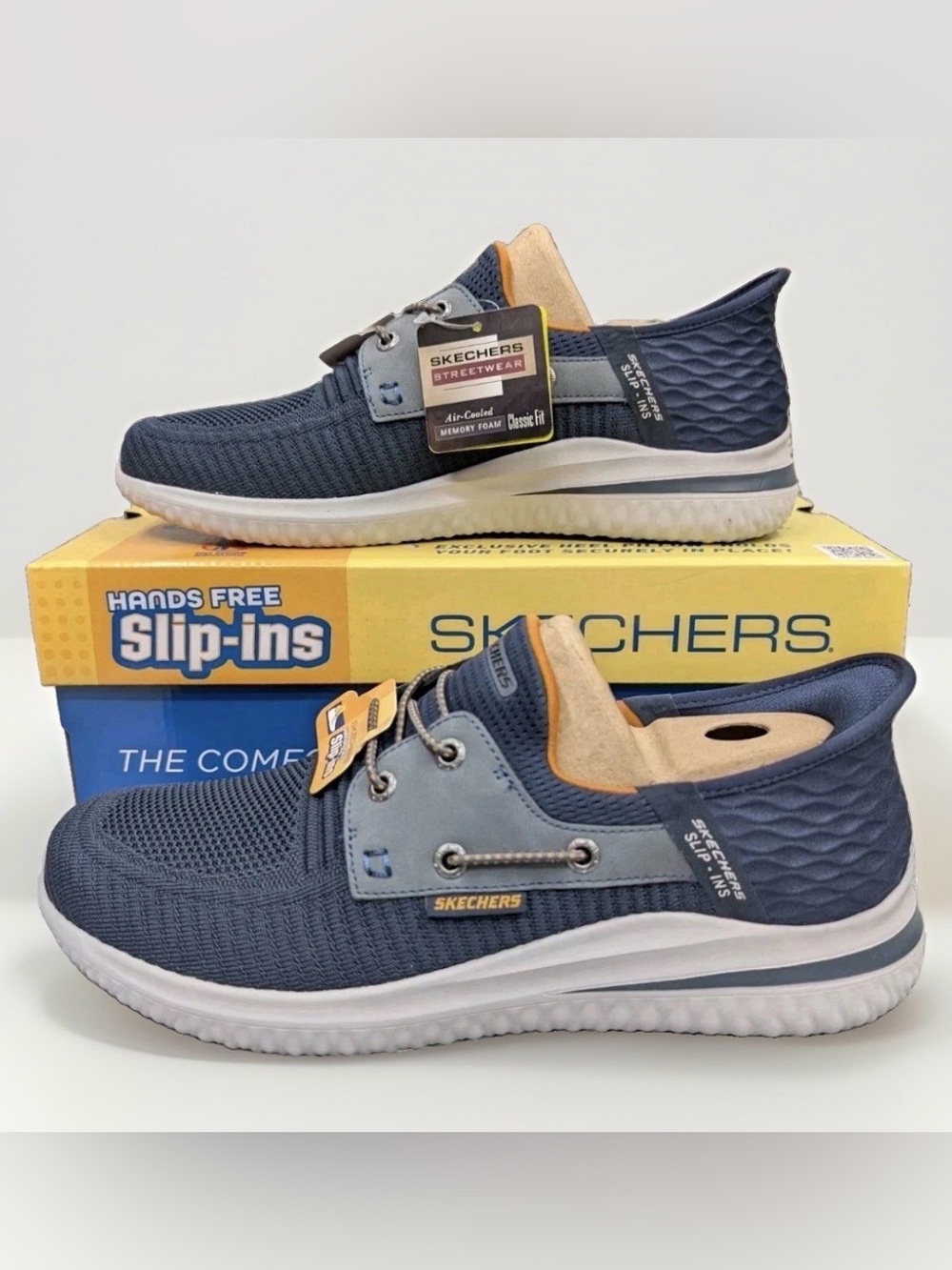 SKECHERS Delson 3.0 Roth Classic Fit Casual Dress Boat Shoes Navy Blue Slip-ins